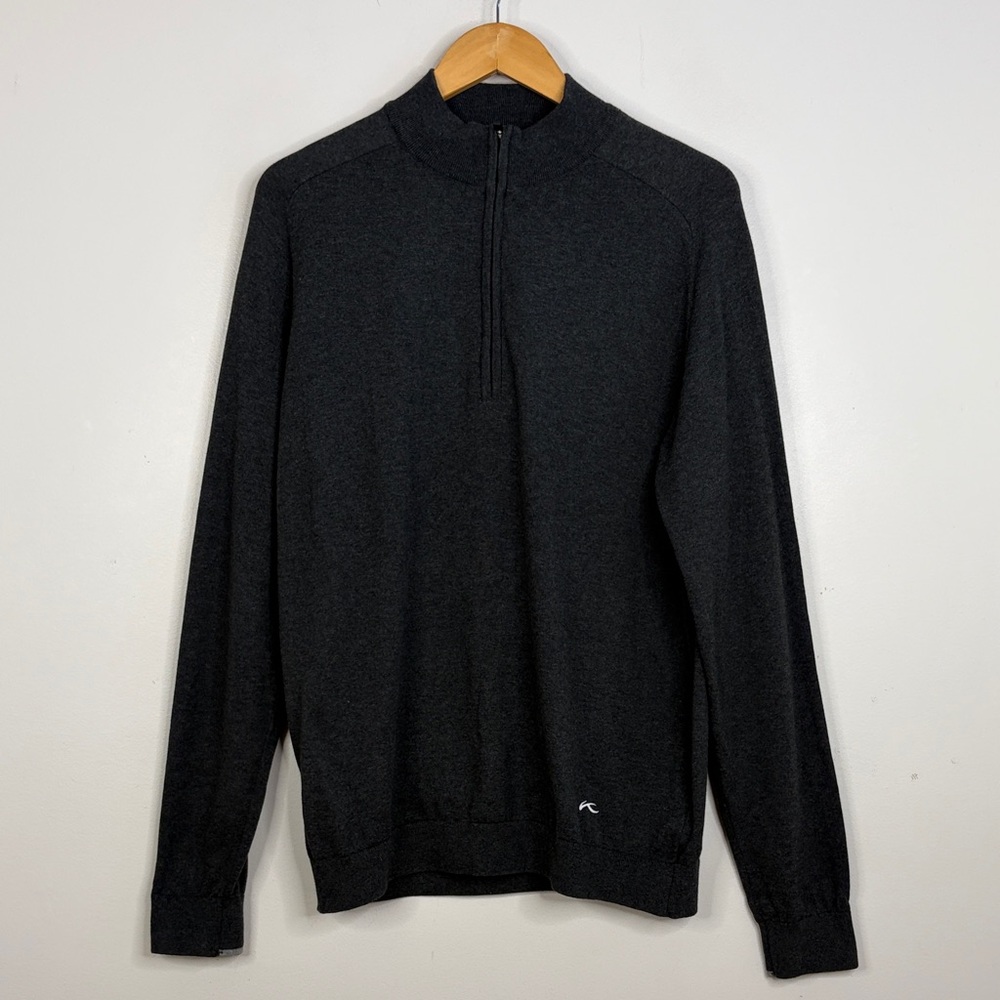 KJUS Half Zip Pullover Mens Large Dark Gray Cotton Knit Kirk Light Golf Sweater